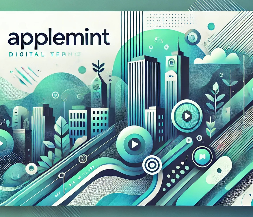 DALL·E 2025 01 16 11.52.34 A stylized digital banner with a vibrant and modern design style inspired by applemint branding. The background includes elements like urban landscape 1 in 在applemint的第一週：溫暖與成長的啟程